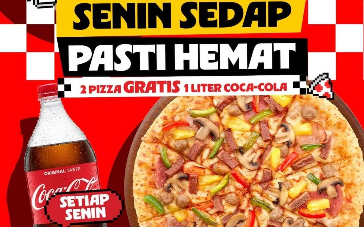 Promo PHD Januari 2026, Beli 2 Pizza Gratis Coca-Cola 1L Setiap Senin