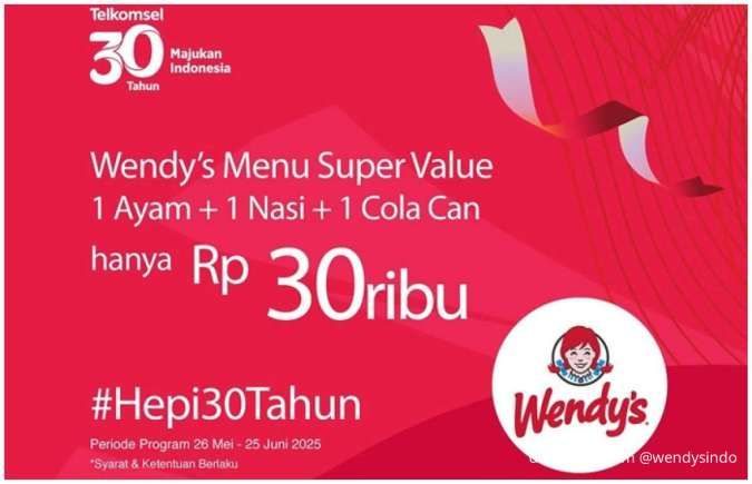 Promo Hepi 30 Tahun Telkomsel, Wendy's hingga Baskin Robbins Serba Rp 30.000 Saja