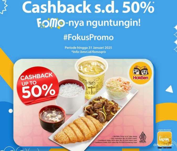 Promo Hokben FOMO Kuliner Cashback 50% via QRIS Livin Mandiri sampai 31 Januari 2025