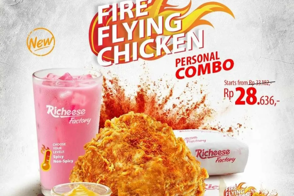 Promo Richeese Factory 2022, Menu Baru Fire Flying Chicken Personal Combo Rp 28.636