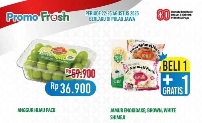Promo JSM Hypermart Weekend 22-25 Agustus 2025, Anggur Hijau Diskon Rp 23.000