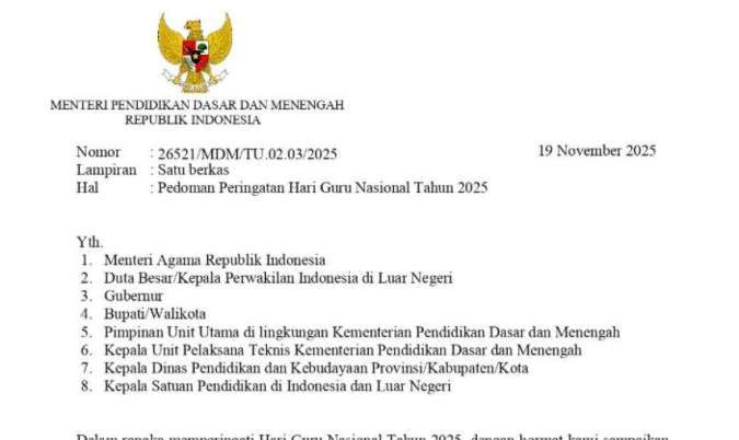 Link Surat Edaran Pedoman HGN 2025 Resmi Terbit: Daftar Kegiatan dan Himbauan