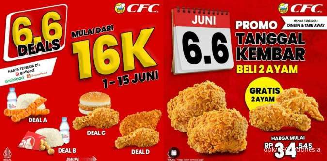 Promo 6.6 CFC Indonesia 1-15 Juni 2024, Paket Tanggal Kembar Isi 4 Ayam Rp 34.545