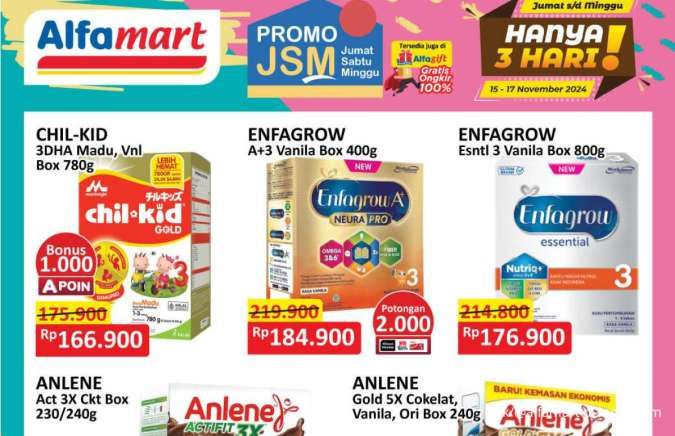 Promo JSM Alfamart Weekend 15-17 November 2024, Promo Susu Bebelac hingga Anlene