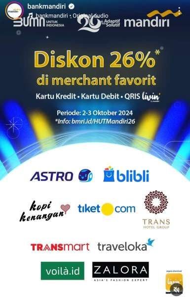 Promo HUT Mandiri 26 Diskon 26% Mulai 2-3 Oktober 2024