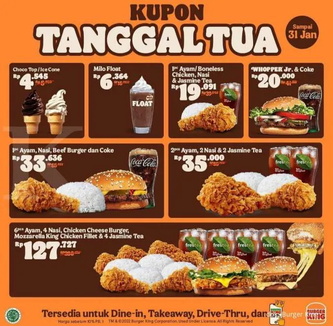 Promo Burger King Kupon Tanggal Tua 20-31 Januari 2022