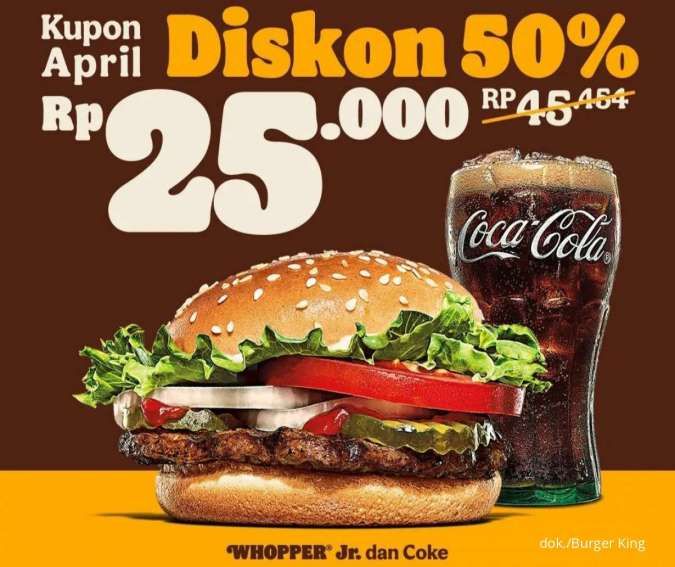 Promo Burger King 1-30 April 2022, Ada Kupon April Semua Serba Diskon 50%