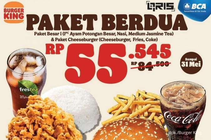 Promo Burger King April 2022, Paket Berdua dari Ayam-Burger Lebih Hemat via BCA