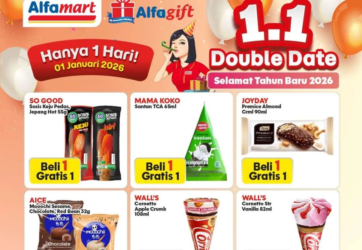 Promo Alfamart Tahun Baru 2026, Es Krim Hingga Sosis Beli 1 Gratis 1