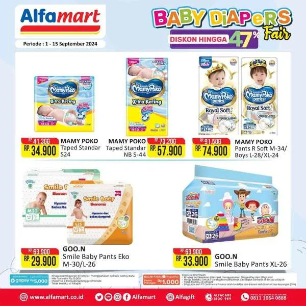 Promo Alfamart Baby Diapers Fair Diskon s/d 47% Periode 1-15 September 2024