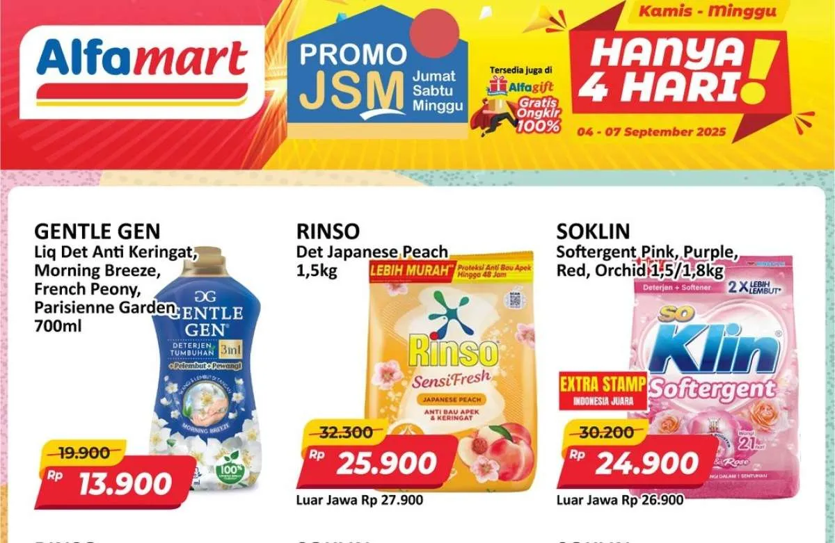 Promo JSM Alfamart 4-7 September 2025, Deterjen Rinso & So Klin Harga Spesial