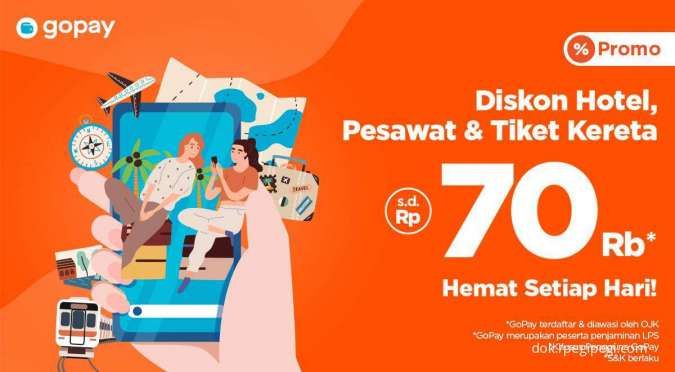 Khusus Pengguna Gopay, Diskon Hotel, Pesawat & Tiket Kereta PegiPegi s.d Rp 70.000 