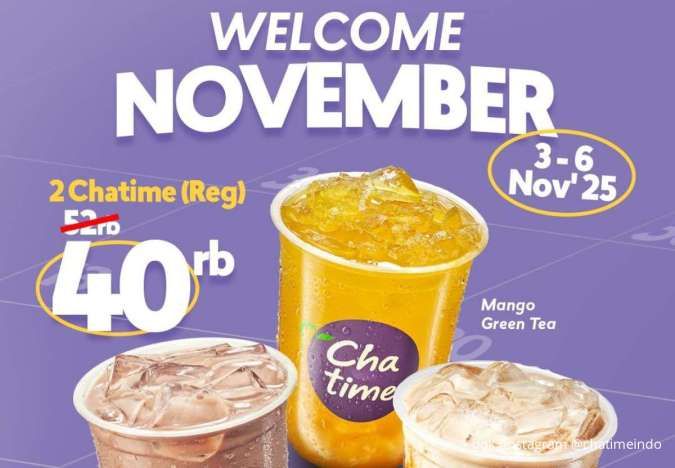 Promo Chatime Welcome November 2 Minuman Cuma Rp 40K, sampai 6 November Saja