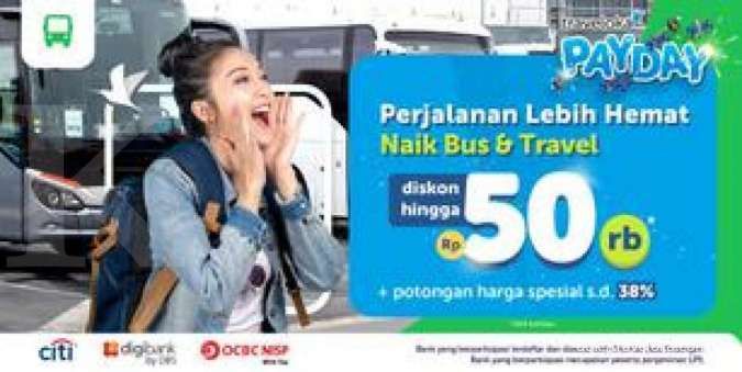 Promo Traveloka Payday, Diskon Bus & Travel s.d Rp50.000 Serta Tambahan Diskon 38%