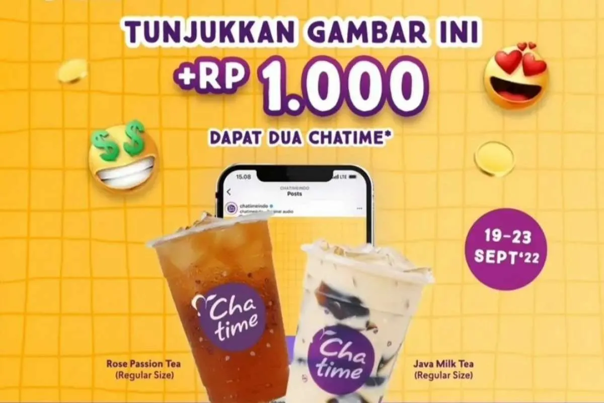 Promo Chatime 19-23 September, Tunjukkan Gambar Dapat 2 Chatime Tambah Bayar Rp 1.000