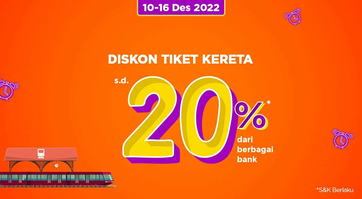 Promo PegiPegi Time! Diskon Tiket Kereta hingga 20% Berbagai Bank Periode 16 Jan 2022