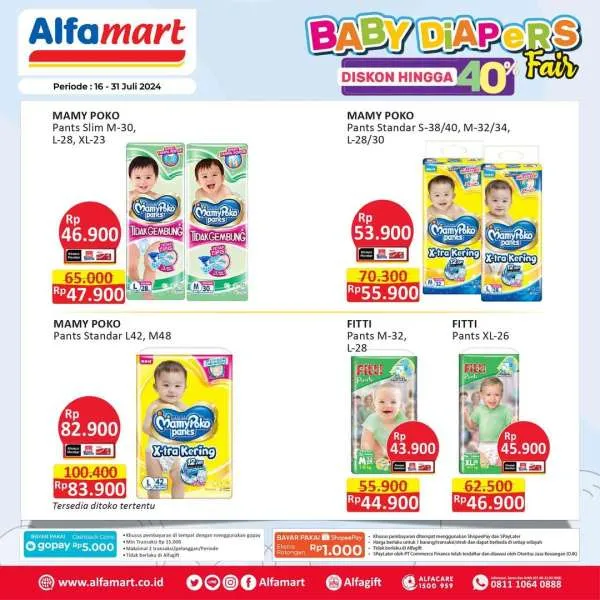 Promo Alfamart Baby Diapers Fair Diskon s/d 40% Periode 16-31 Juli 2024