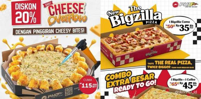 Promo PHD Juni 2024, Diskon 20% Cheese Overflow-New Bigzilla Pizza Rp 35.000