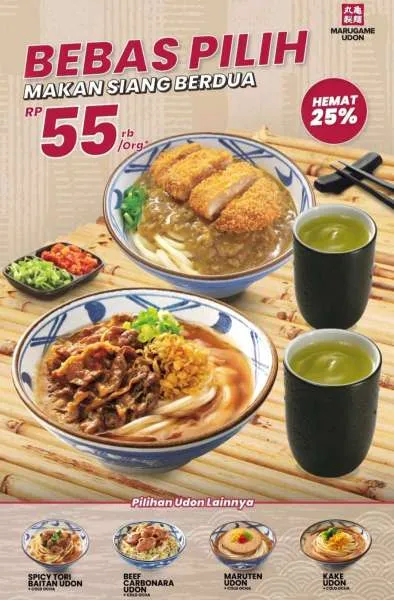 Promo Marugame Udon hemat 25% isi 2 Udon gratis 2 Cold Ocha