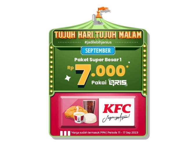 Promo Jenius x KFC Edisi 11-17 September 2023, Beli Super Besar 1 Hanya Rp 7.000