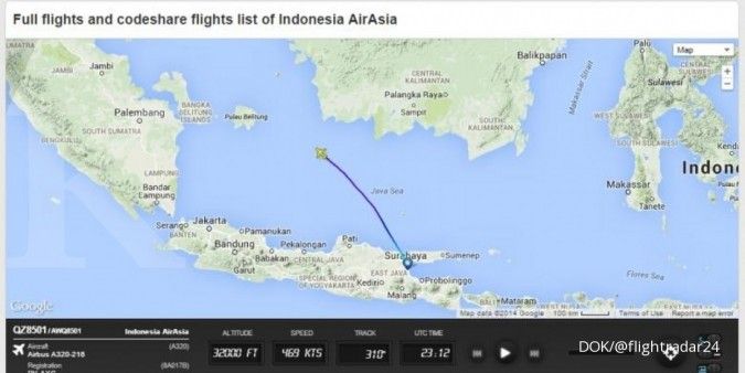 Posisi terakhir AirAsia QZ8501 di Tanjung Pandan