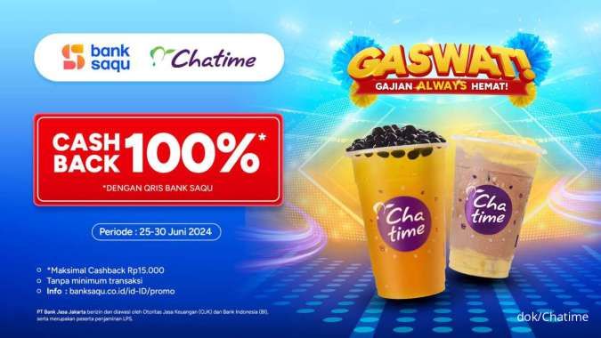 Promo Gajian Chatime 25-30 Juni 2024, Ada Cashback 100% Tanpa Minimum Transaksi