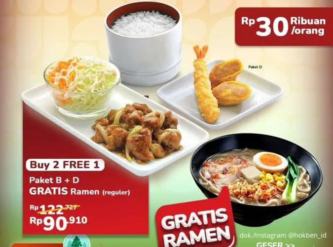 Promo HokBen Duo Paket Free Ramen Mulai Rp 30.000-an/Orang, Spesial Tiap Senin-Jumat