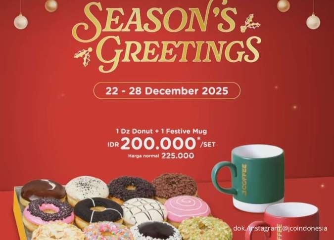 Promo J.CO Season’s Greetings 22-28 Desember, 1 Lusin Donuts + Mug Harga Spesial