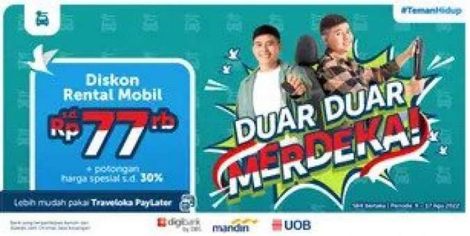 Serbu Promo Traveloka Merdeka! Diskon Rental Mobil s.d Rp77.000 & Harga Spesial 30%