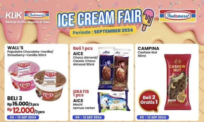 Promo Indomaret Ice Cream Fair September 2024, Es Krim Wall's Beli 3 Cuma Rp 12.000