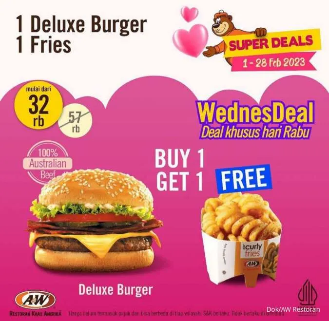 Promo AW Restoran 1 Februari 2023, Beli Super WednesDeal Gratis Curly Fries