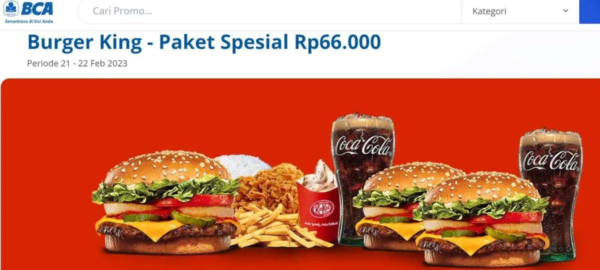 Promo Burger King di HUT BCA 66 Tahun, Pilih Burger atau Ayam Harga Spesial Rp 66.000
