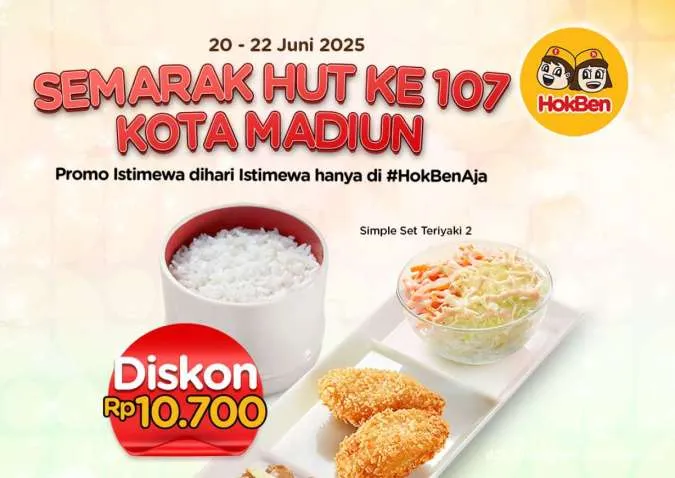 Promo HokBen HUT Kota Madiun ke-107 20-22 Juni, Simple Set Teriyaki Cuma Rp 31.300