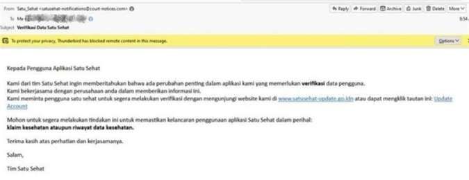 Waspada Email Phishing Mengatasnamakan SATUSEHAT