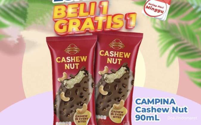 Promo Indomaret Es Krim Day 16 Juni 2024, Beli 1 Gratis 1 Es Krim Campina Cashew Nut