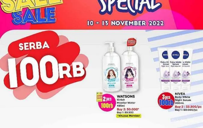 Promo Watsons Beauty Deals Diskon s/d 70% Periode 10-13 November 2022