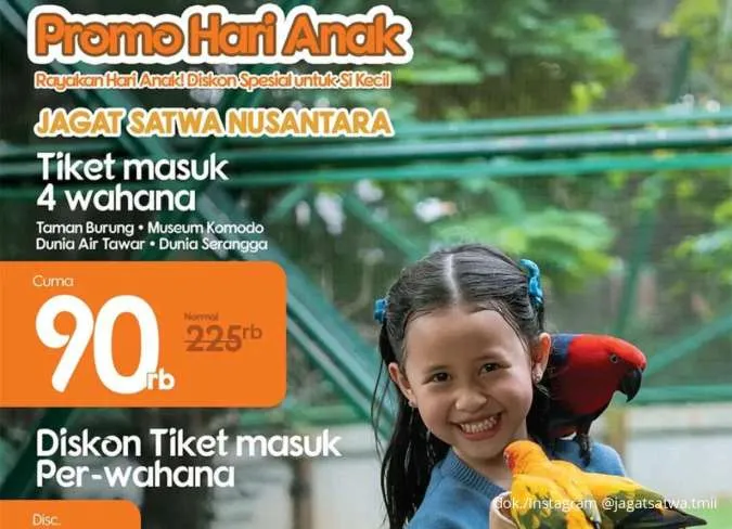 Promo Jagat Satwa Nusantara Hari Anak Nasional 21-27 Juli, 4 Wahana Cuma Rp 90.000