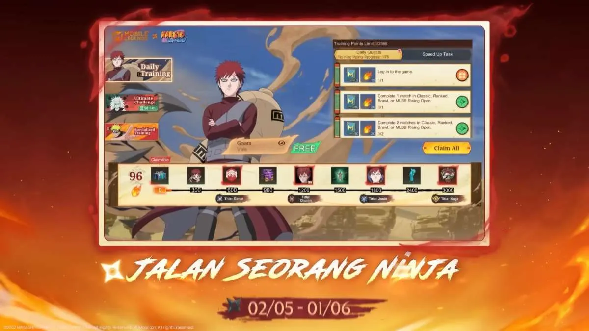 Cara Mendapatkan Skin Gaara Gratis di Event Mobile Legends X Naruto