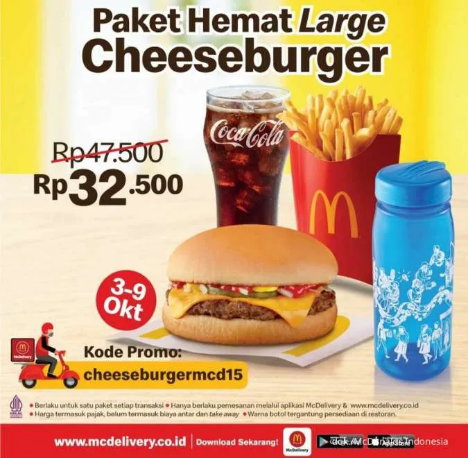 Promo McD Paket Hemat Large Cheeseburger Dapat Botol Biru