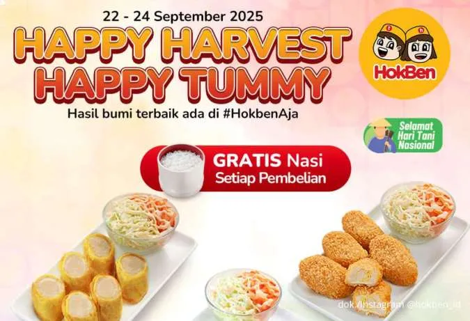 Promo HokBen Hari Tani Nasional 22-24 September, Ada Diskon Spesial & Gratis Menu