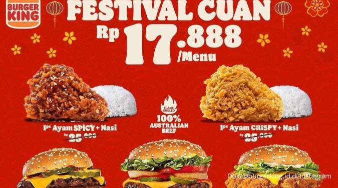 Promo Burger King Spesial Imlek Festival Cuan, Menu Serba Rp 17.000-an di Februari