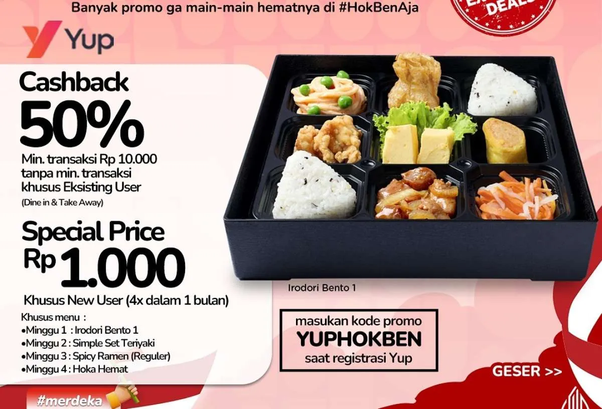 Promo HokBen x Yup Jumat-Minggu, Nikmati Menu Favorit Spesial Harga Cuma Rp 1.000