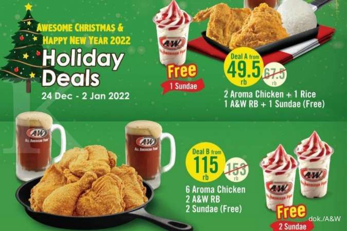 Promo A&W 25 Des - 2 Jan, Banyak Tawaran Menu di Paket Holiday Deals Terbaru