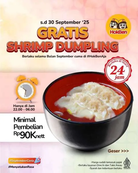 Promo HokBen Gratis Shrimp Dumpling September