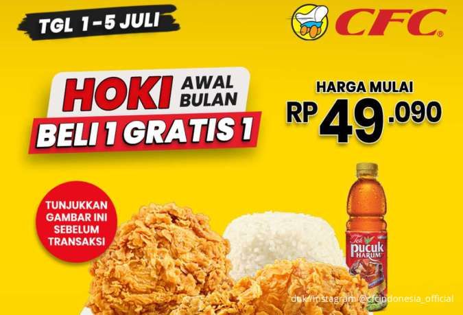 Promo CFC Hoki 1-5 Juli 2025, Beli 1 Gratis 1 Paket Ayam Goreng Mulai Rp 49.000-an