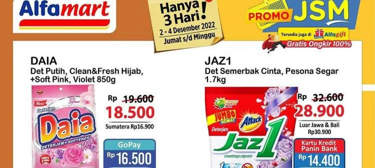 Harga Promo JSM Alfamart Hari Ini 3 Desember 2022, Gratis Ongkir Melalui Alfagift