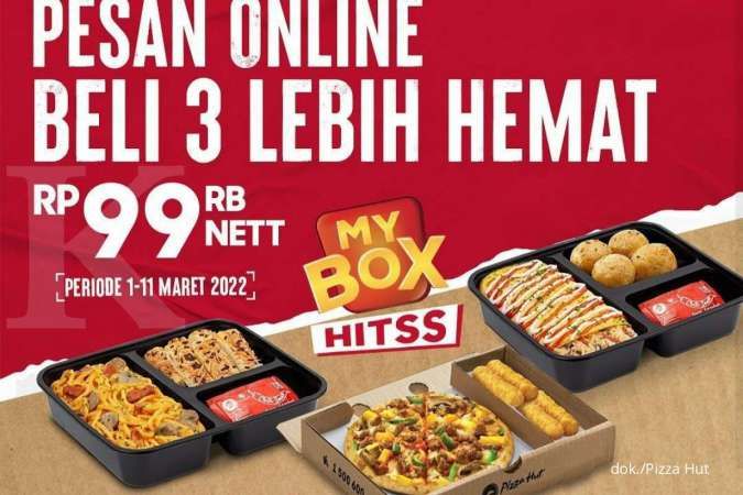 Promo Pizza Hut 1-11 Maret 2022, Beli Online 3 Paket My Box Hitss Total Rp 99.000