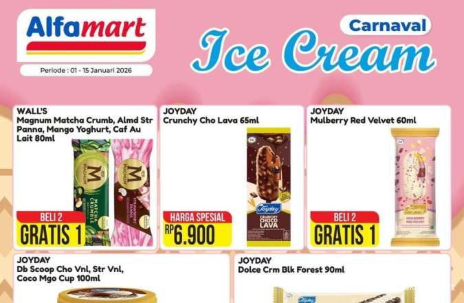 Promo Es Krim di Alfamart 1-15 Januari 2026, Magnum & Joyday Beli 2 Gratis 1