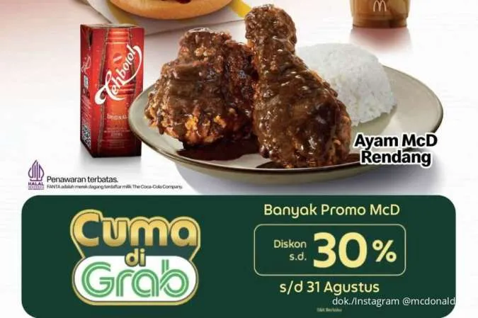  Promo McD x GrabFood sampai 31 Agustus, Burger atau Ayam Rendang Diskon 30%