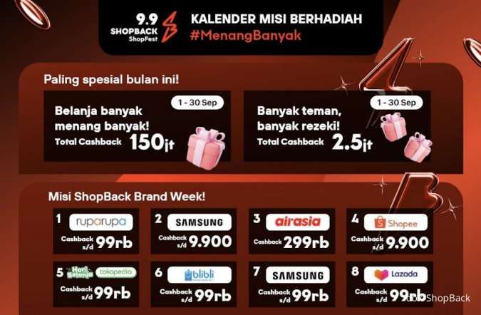 Promo 9.9 ShopBack ShopFest Tebar Cashback Ratusan Juta